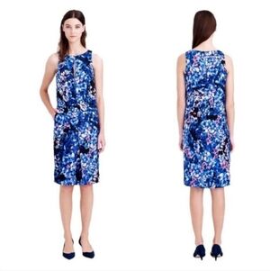 J Crew Inky Sleeveless Blue Floral Shift Dress Size 0